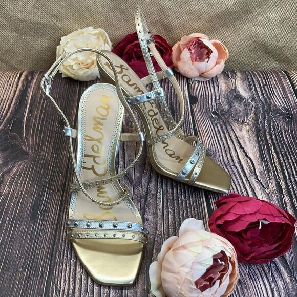 SAM EDELMAN Silver/Gold Leather Lennox Sandal 8M - Picture 7 of 11